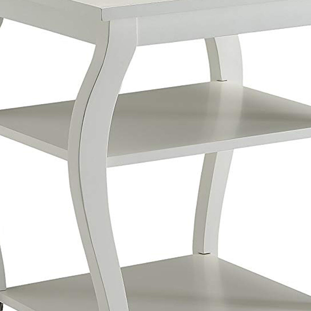 Wooden End Table With 2 Open Shelves And Cabriole Legs, White  By Benzara | Side Tables |  Modishstore  - 3