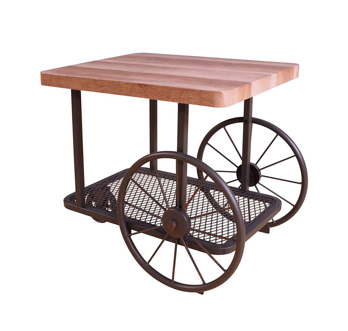 Cart Design Wooden And Metal End Table With Bottom Shelf, Brown And Bronze By Benzara | Side Tables |  Modishstore  - 4