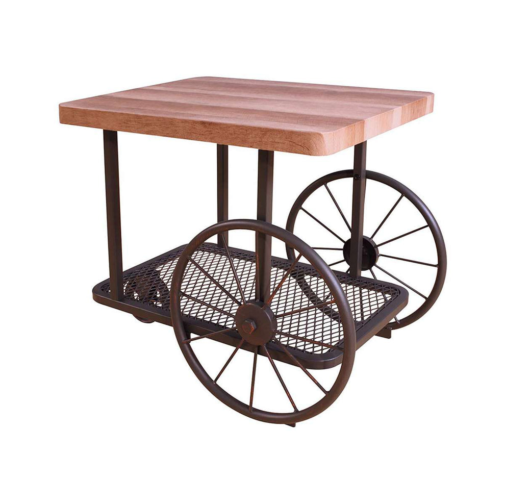 Cart Design Wooden And Metal End Table With Bottom Shelf, Brown And Bronze By Benzara | Side Tables |  Modishstore  - 4
