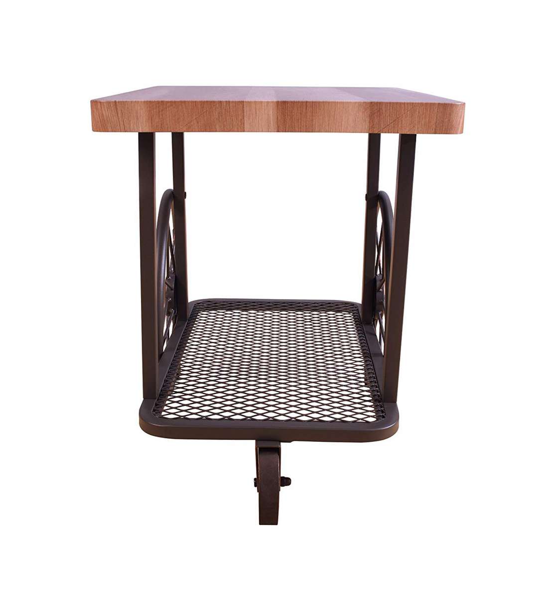 Cart Design Wooden And Metal End Table With Bottom Shelf, Brown And Bronze By Benzara | Side Tables |  Modishstore  - 2