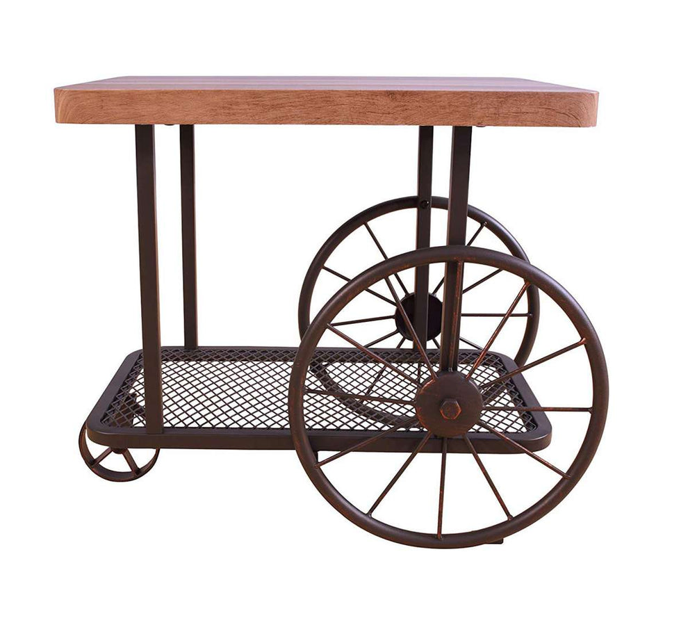 Cart Design Wooden And Metal End Table With Bottom Shelf, Brown And Bronze By Benzara | Side Tables |  Modishstore  - 5