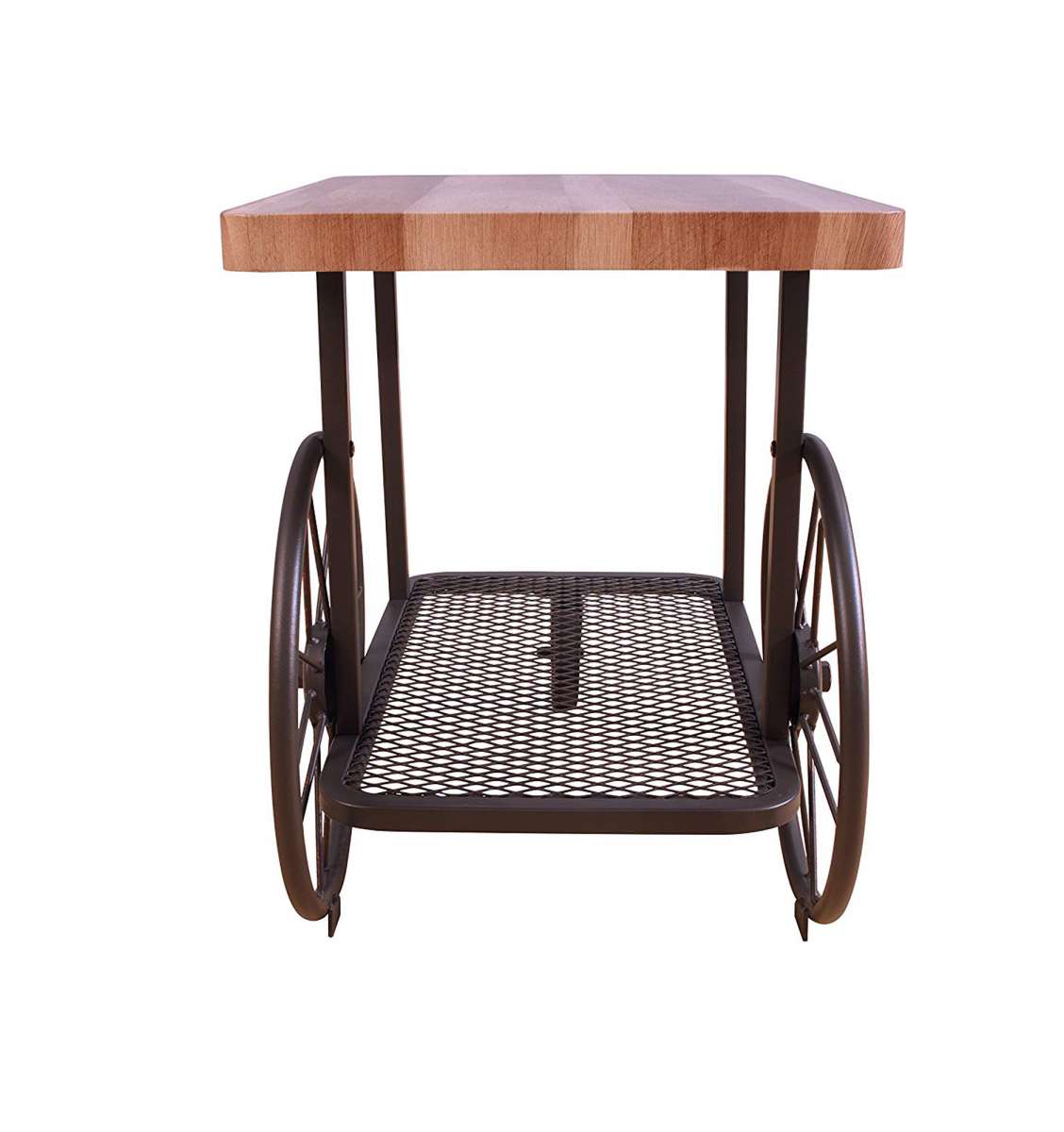 Cart Design Wooden And Metal End Table With Bottom Shelf, Brown And Bronze By Benzara | Side Tables |  Modishstore  - 3