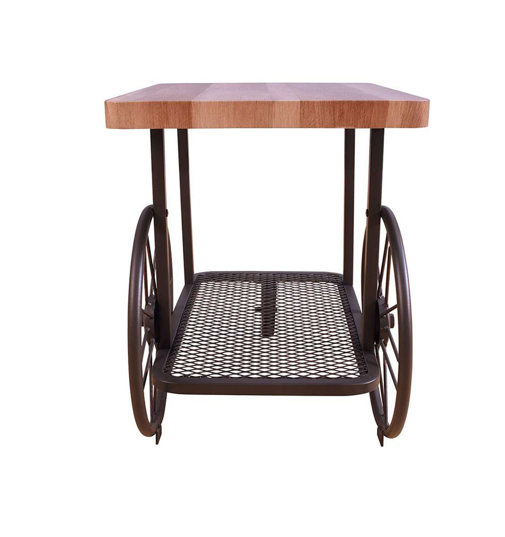 Cart Design Wooden And Metal End Table With Bottom Shelf, Brown And Bronze By Benzara | Side Tables |  Modishstore  - 3