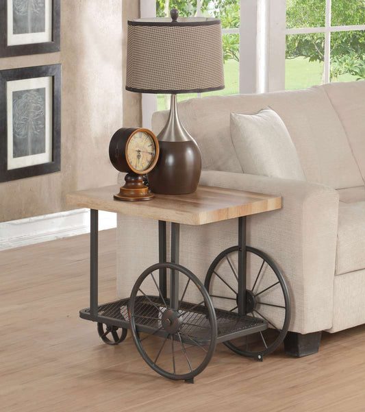 Cart Design Wooden And Metal End Table With Bottom Shelf, Brown And Bronze By Benzara | Side Tables |  Modishstore 