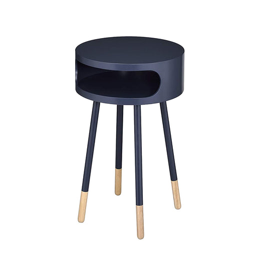 Wooden Round End Table With Open Storage Compartment, Blue  By Benzara | Side Tables |  Modishstore 