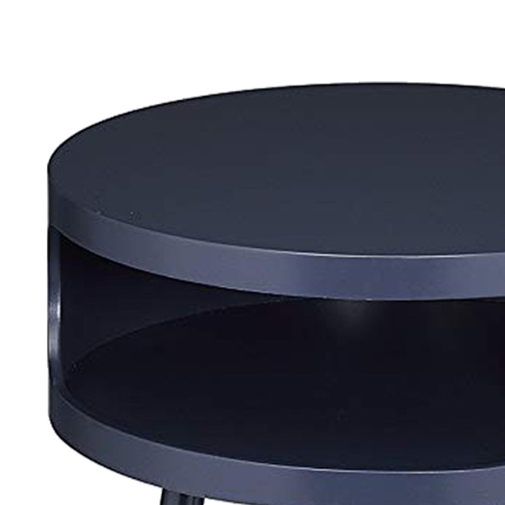 Wooden Round End Table With Open Storage Compartment, Blue  By Benzara | Side Tables |  Modishstore  - 4