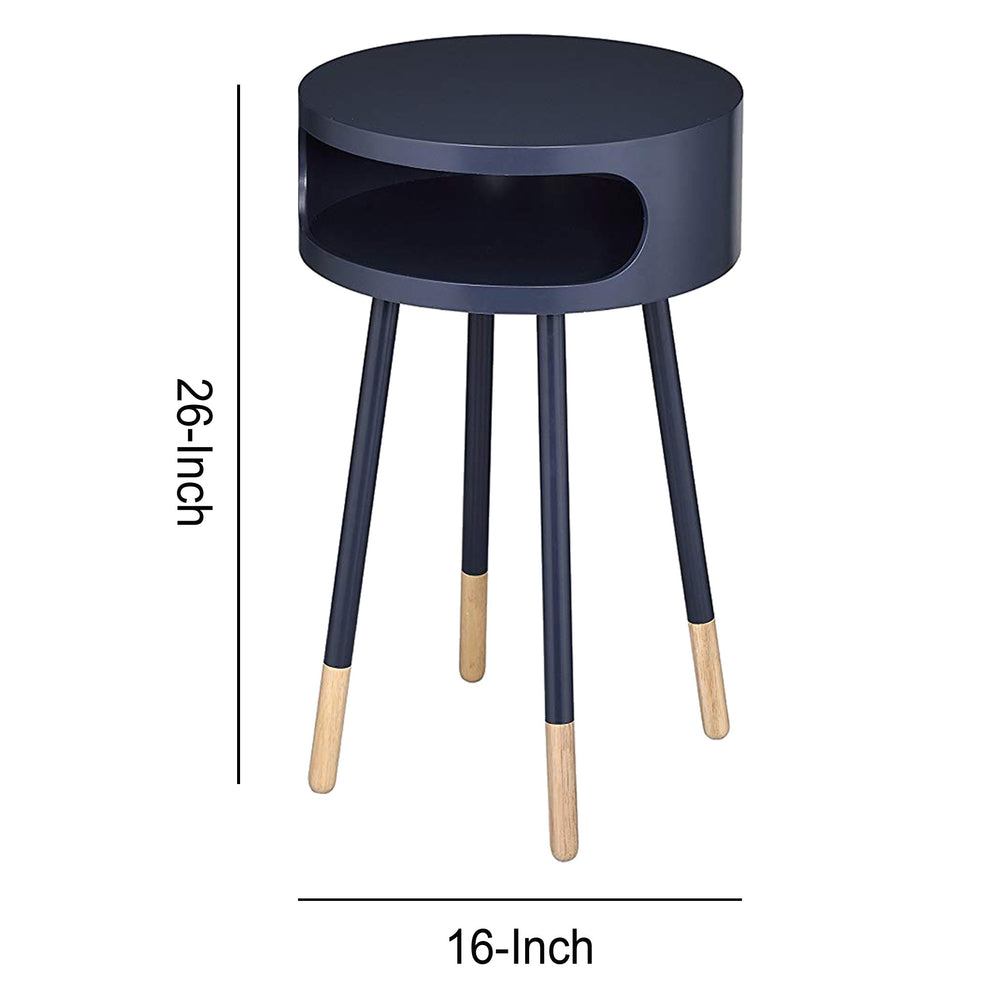Wooden Round End Table With Open Storage Compartment, Blue  By Benzara | Side Tables |  Modishstore  - 6