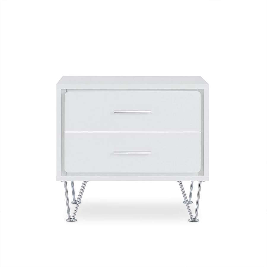 Contemporary 2 Drawers Wood Nightstand By Deoss, White  By Benzara | Nightstands |  Modishstore  - 3
