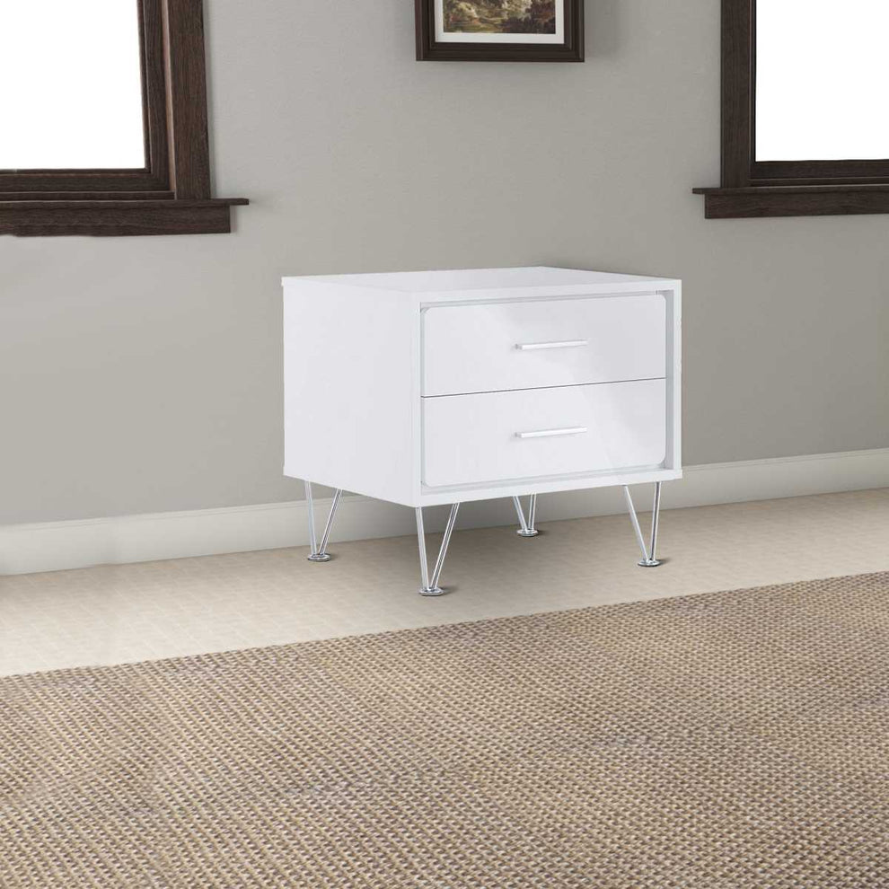 Contemporary 2 Drawers Wood Nightstand By Deoss, White  By Benzara | Nightstands |  Modishstore  - 2