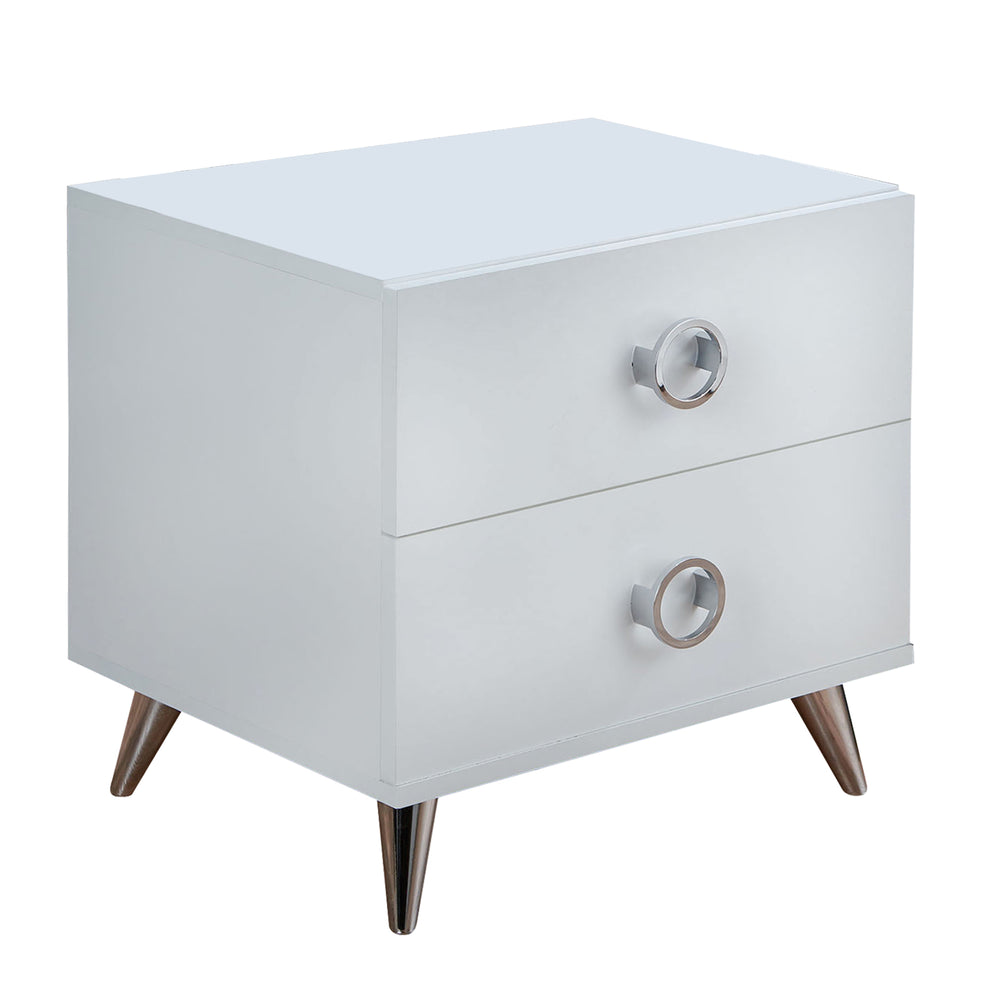Modern Style Wood & Metal Nightstand By Elms, White & Chrome By Benzara | Nightstands |  Modishstore  - 2