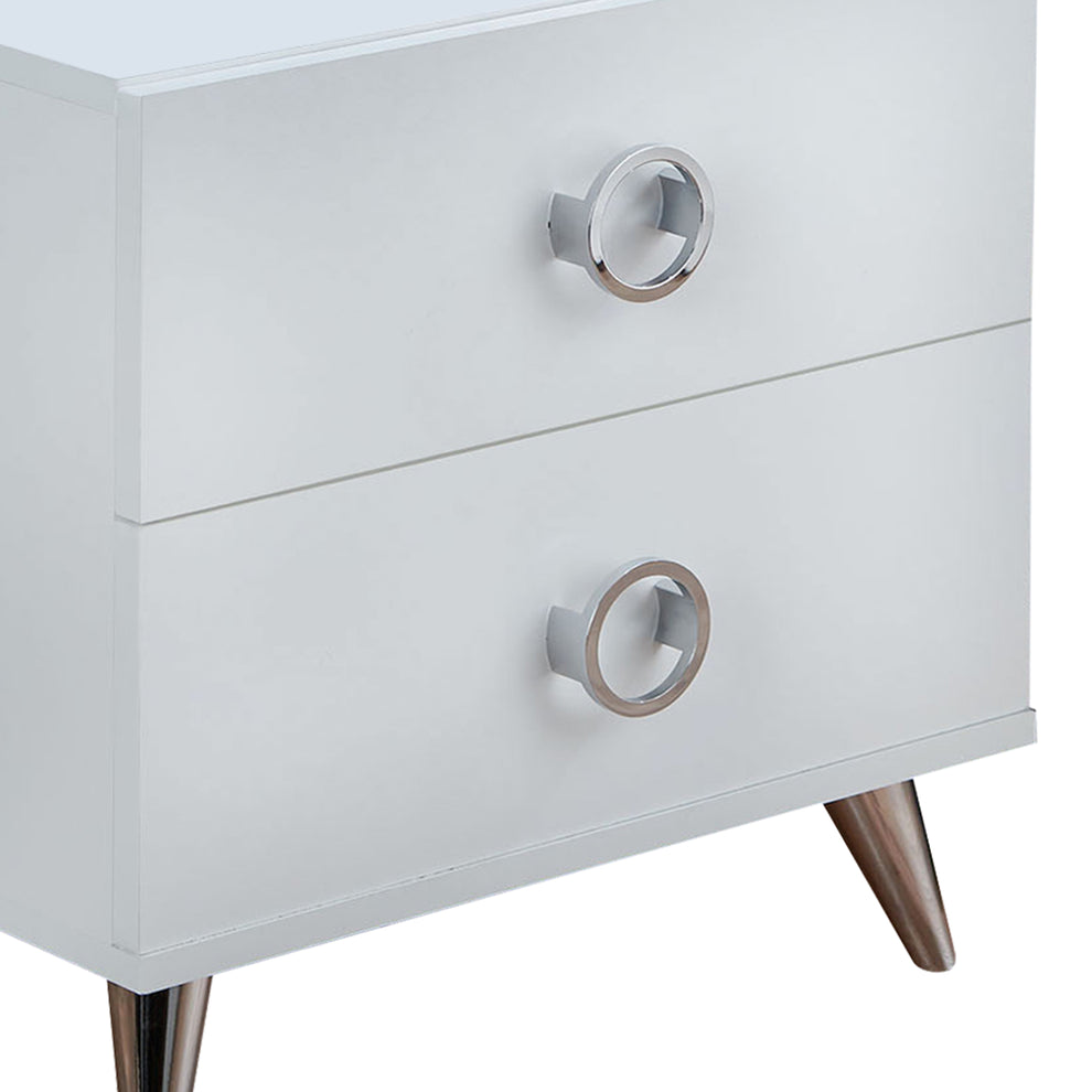 Modern Style Wood & Metal Nightstand By Elms, White & Chrome By Benzara | Nightstands |  Modishstore  - 3