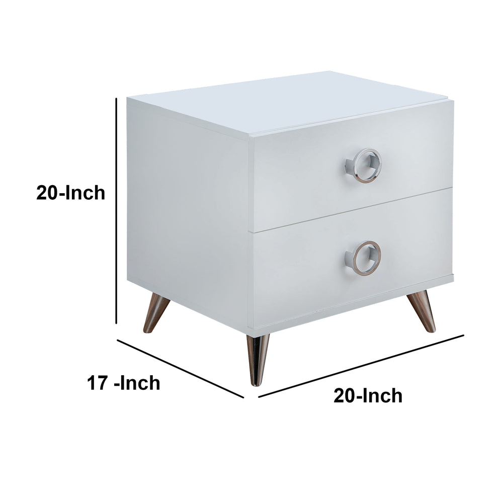 Modern Style Wood & Metal Nightstand By Elms, White & Chrome By Benzara | Nightstands |  Modishstore  - 6