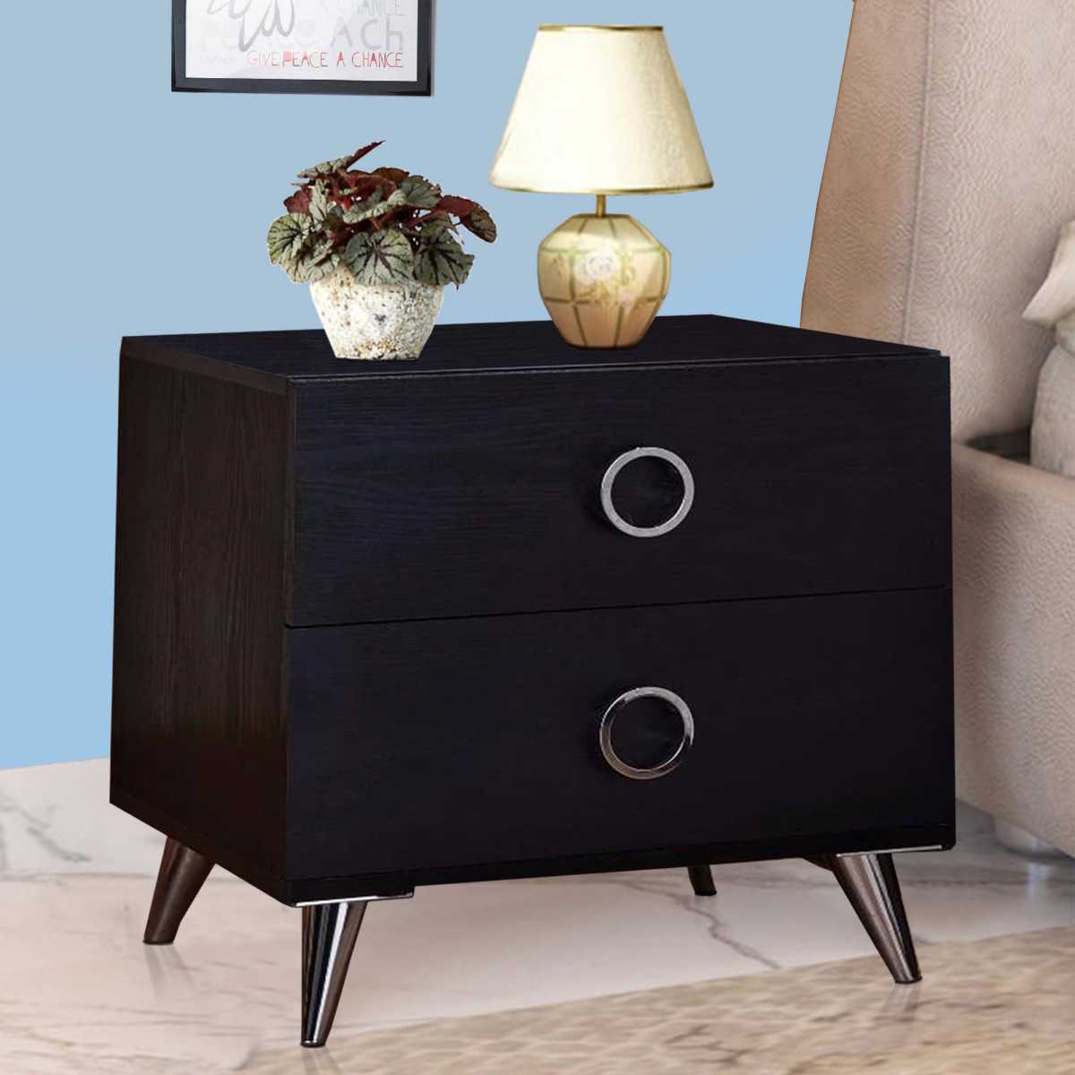Contemporary Style Wood & Metal Nightstand By Elms, Black & Chrome  By Benzara | Nightstands |  Modishstore  - 2