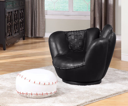 All Star 2 Piece Pack Chair & Ottoman,Baseball  Black And White By Benzara | Lounge Chairs |  Modishstore 