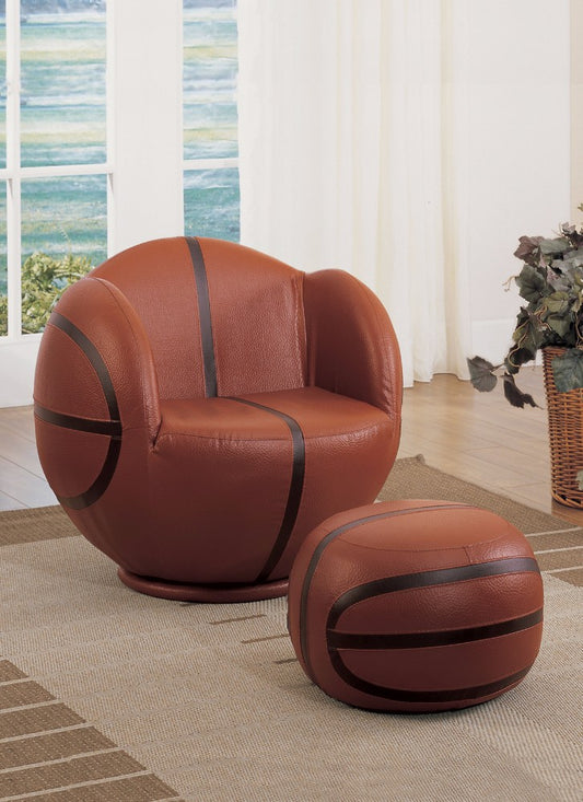 All Star 2 Piece Pack Chair & Ottoman, Basketball: Brown & Black By Benzara | Lounge Chairs |  Modishstore 