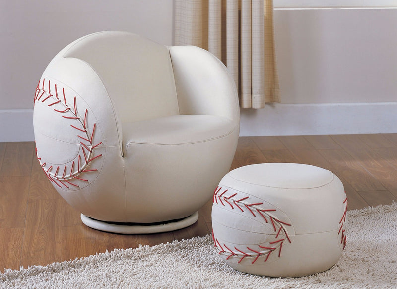 All Star 2 Piece Pack Chair & Ottoman, Baseball: White By Benzara | Lounge Chairs |  Modishstore 