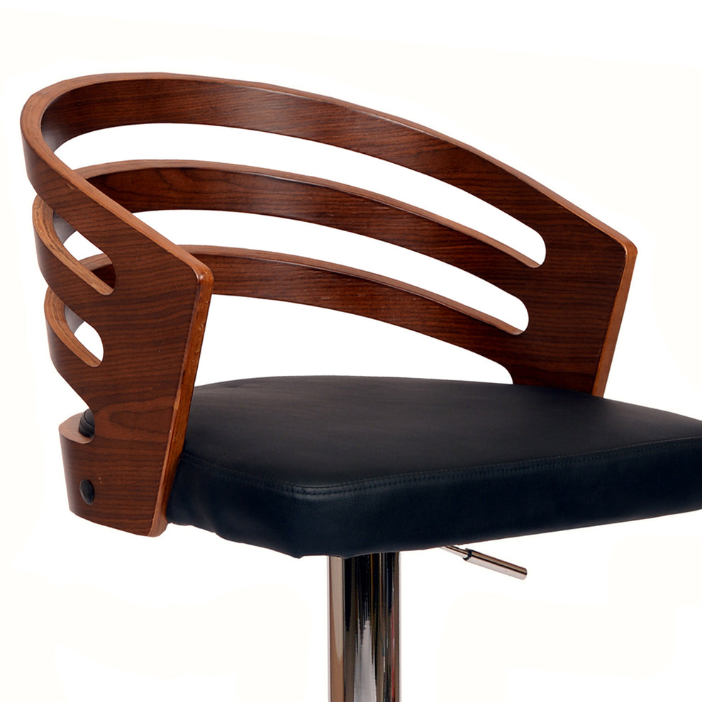 Open Wooden Back Faux Leather Barstool With Pedestal Base Black And Brown By Benzara | Bar Stools | Modishstore - 4