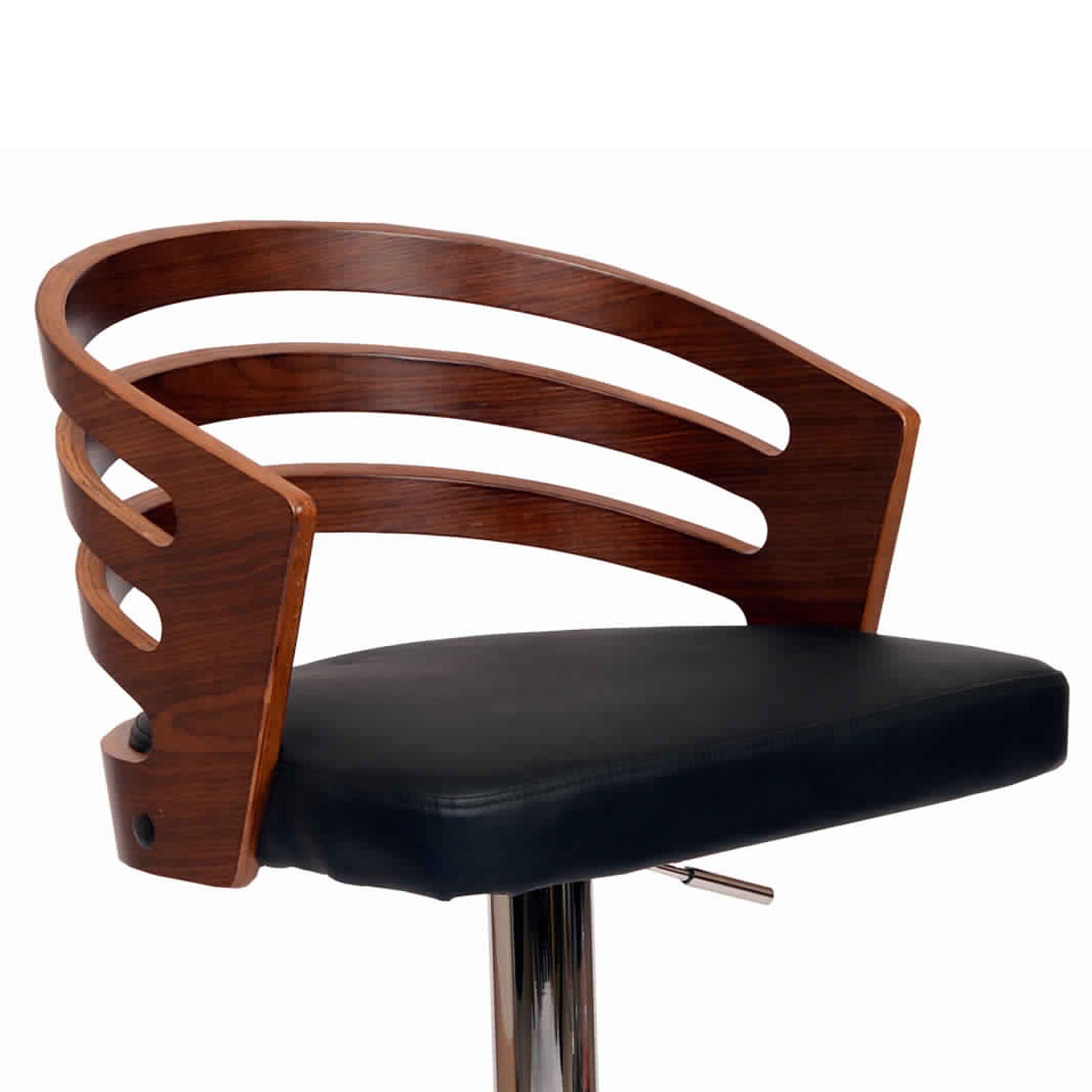 Open Wooden Back Faux Leather Barstool With Pedestal Base Black And Brown By Benzara | Bar Stools | Modishstore - 2