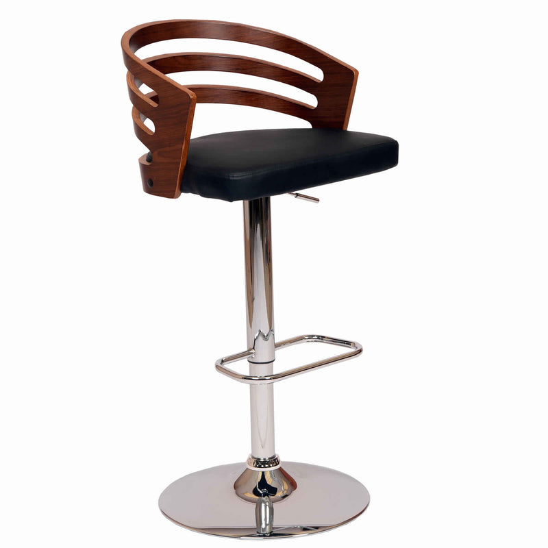 Open Wooden Back Faux Leather Barstool With Pedestal Base Black And Brown By Benzara | Bar Stools | Modishstore