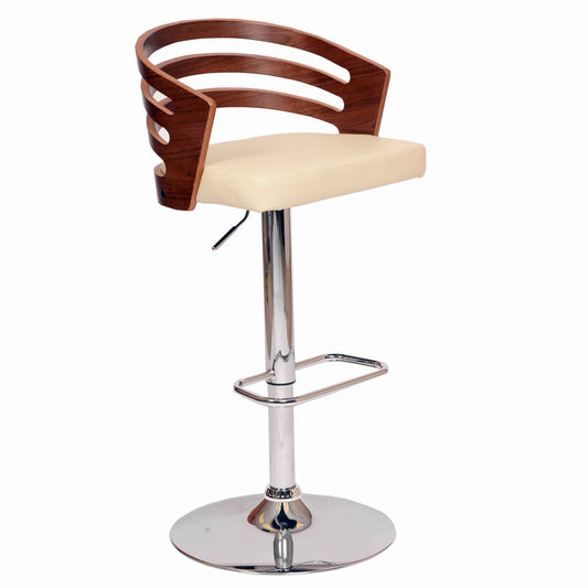 Open Wooden Back Faux Leather Barstool With Pedestal Base Cream And Brown By Benzara | Bar Stools | Modishstore