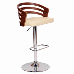 Open Wooden Back Faux Leather Barstool With Pedestal Base Cream And Brown By Benzara