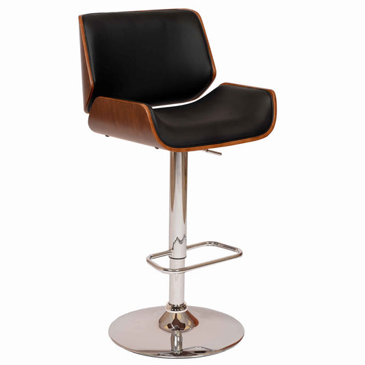 Curved Design Swivel Faux Leather Barstool With Wooden Support Black By Benzara | Bar Stools & Tables | Modishstore