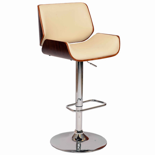 Curved Design Swivel Faux Leather Barstool With Wooden Support Cream By Benzara | Bar Stools & Tables | Modishstore