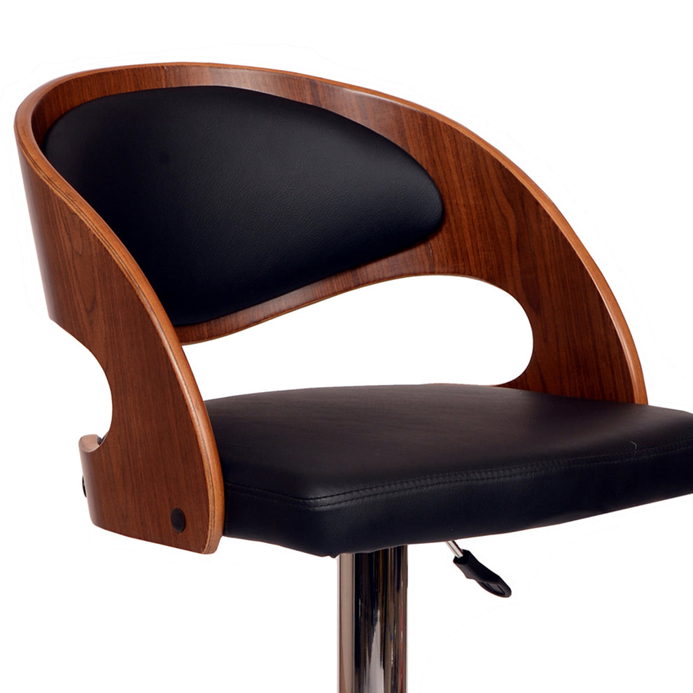 Wooden Open Back Barstool With Adjustable Pedestal Base Black And Brown By Benzara | Bar Stools | Modishstore - 4