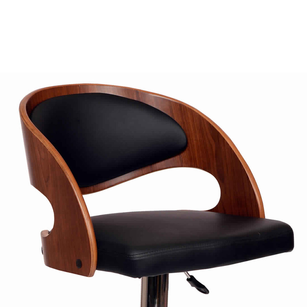 Wooden Open Back Barstool With Adjustable Pedestal Base Black And Brown By Benzara | Bar Stools | Modishstore - 3