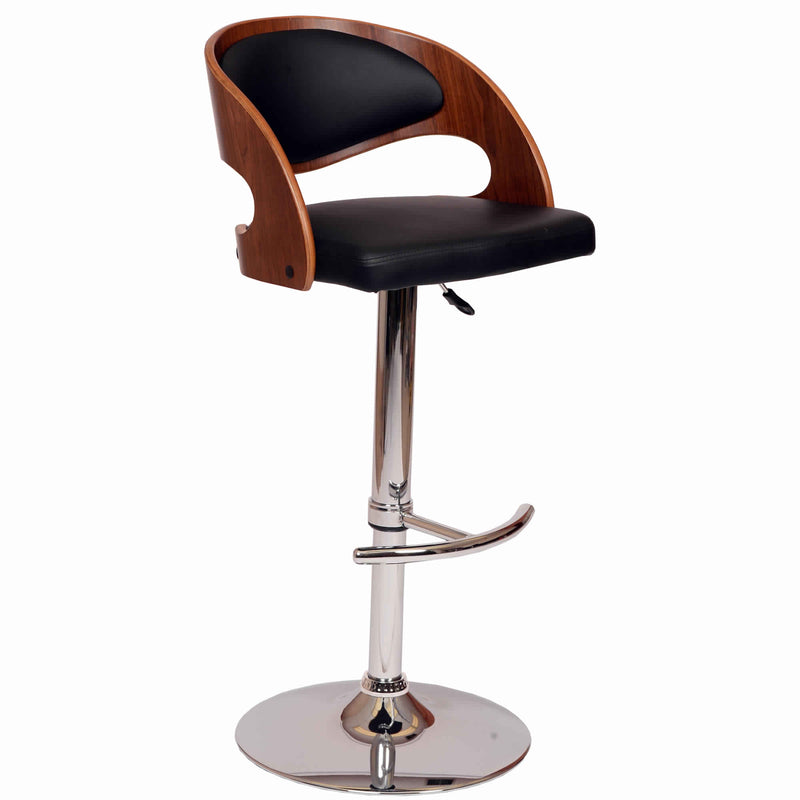 Wooden Open Back Barstool With Adjustable Pedestal Base Black And Brown By Benzara | Bar Stools | Modishstore