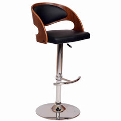 Wooden Open Back Barstool With Adjustable Pedestal Base Black And Brown By Benzara