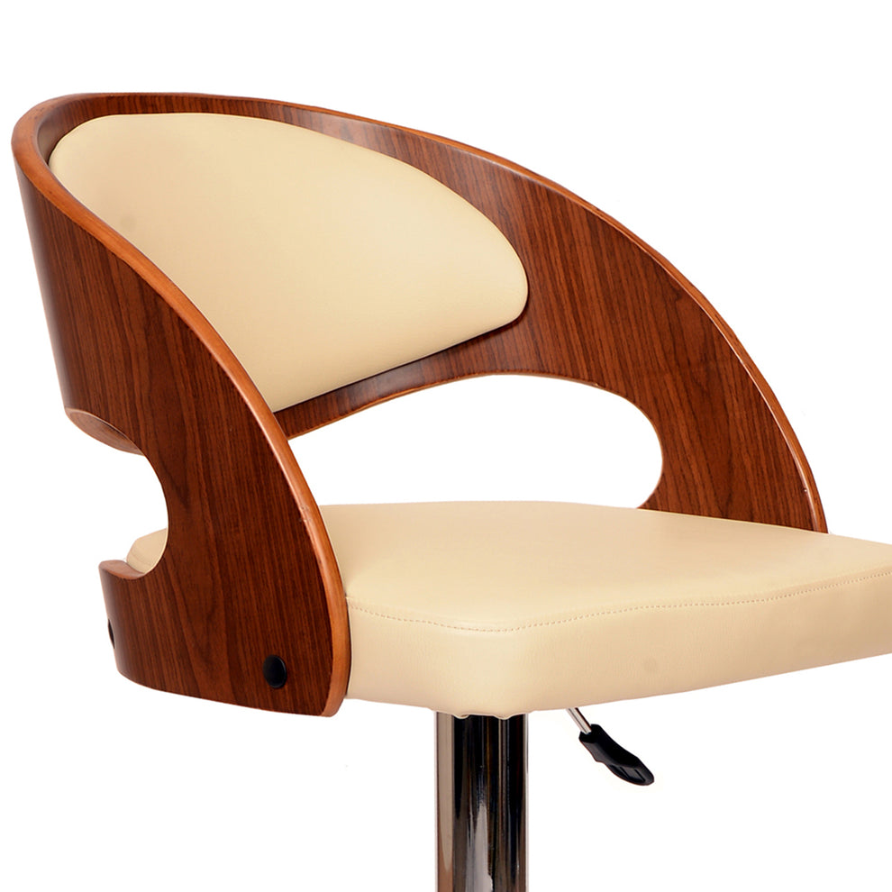 Wooden Open Back Barstool With Adjustable Pedestal Base Cream And Brown By Benzara | Bar Stools | Modishstore - 4