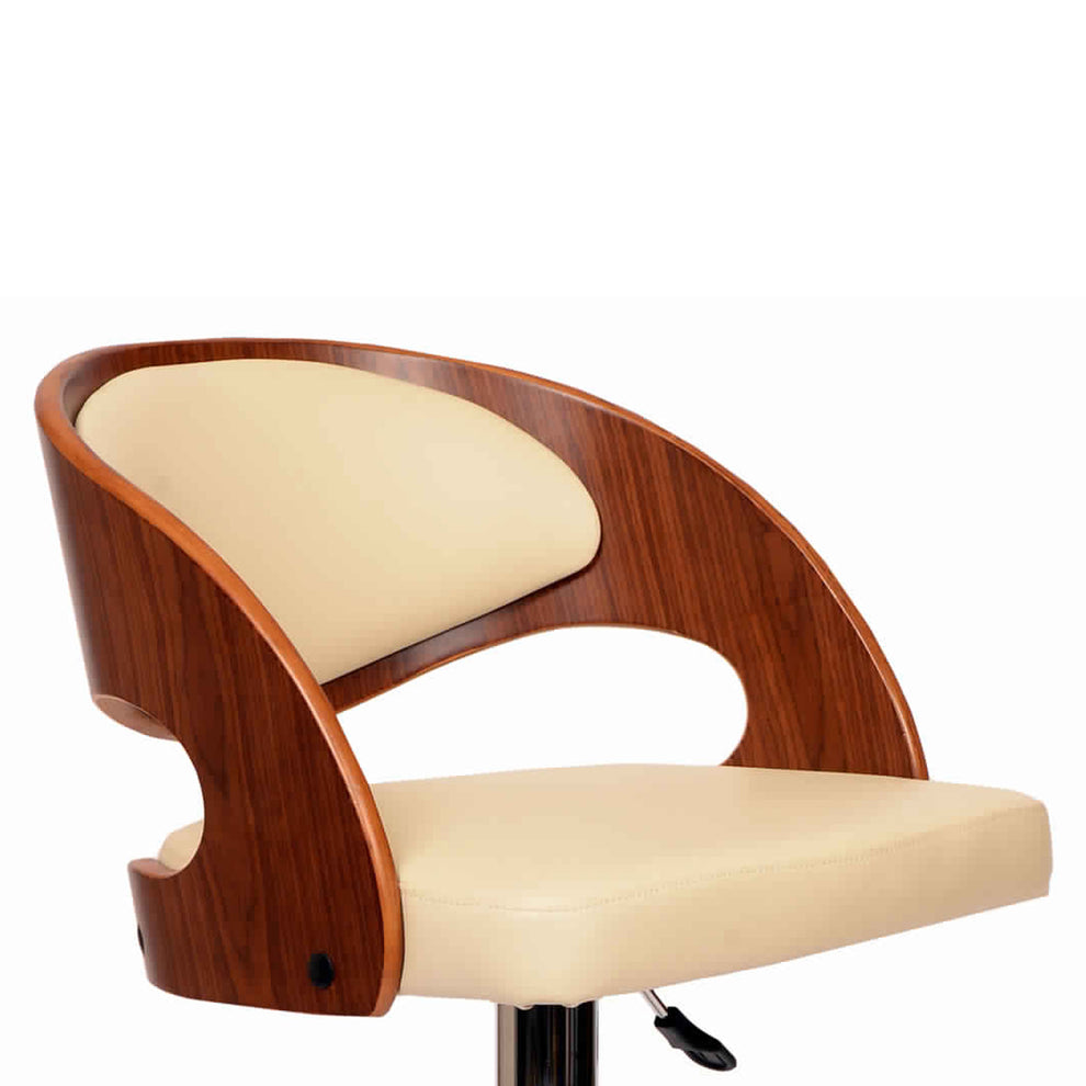Wooden Open Back Barstool With Adjustable Pedestal Base Cream And Brown By Benzara | Bar Stools | Modishstore - 3