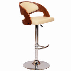 Wooden Open Back Barstool With Adjustable Pedestal Base Cream And Brown By Benzara