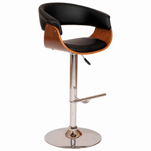 Swivel Wooden Open Back Barstool With Pedestal Base Black And Chrome By Benzara | Bar Stools & Tables | Modishstore