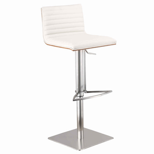 Wooden Back Faux Leather Barstool With Stitching Details White And Silver By Benzara | Bar Stools & Tables | Modishstore