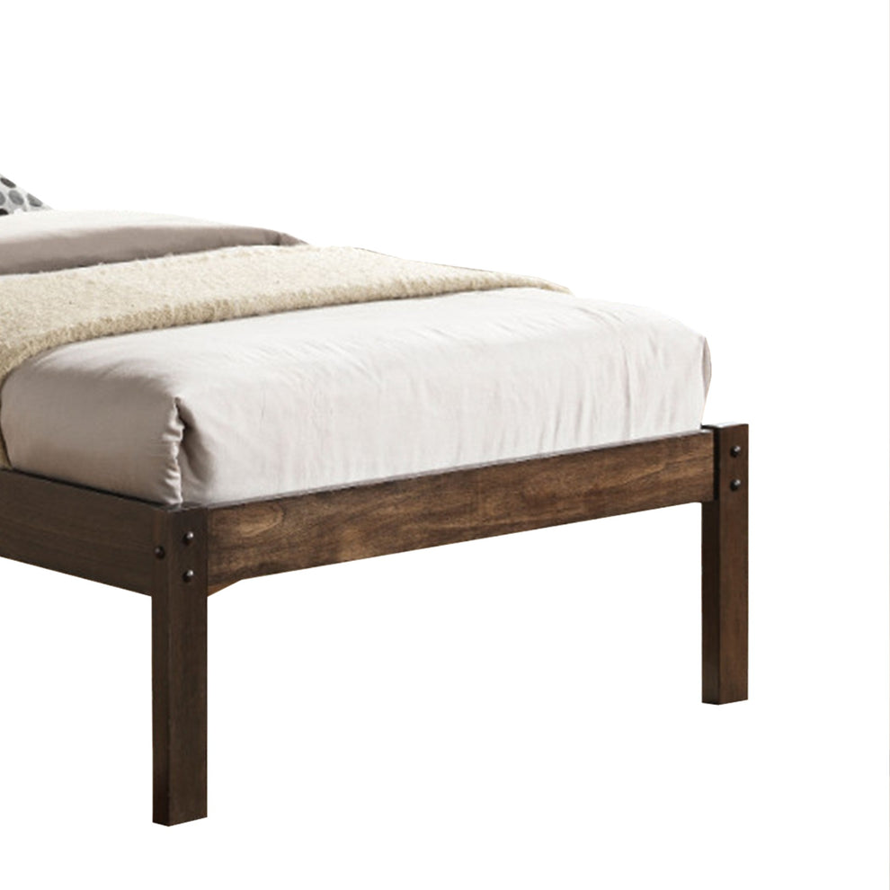Wooden Twin Size Bed With Slatted Design Headboard, Rustic Brown  By Benzara | Beds |  Modishstore  - 3