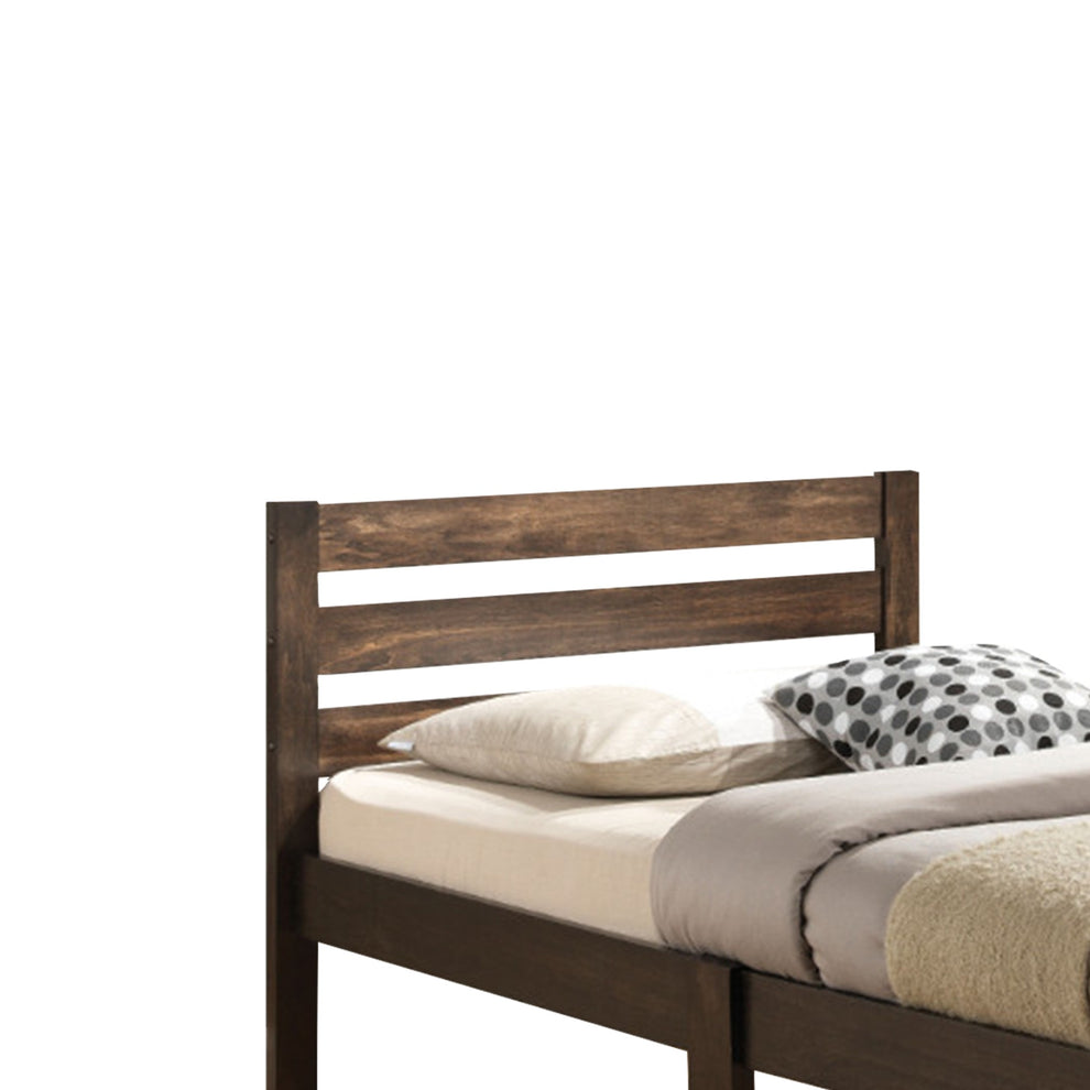 Wooden Twin Size Bed With Slatted Design Headboard, Rustic Brown  By Benzara | Beds |  Modishstore  - 4