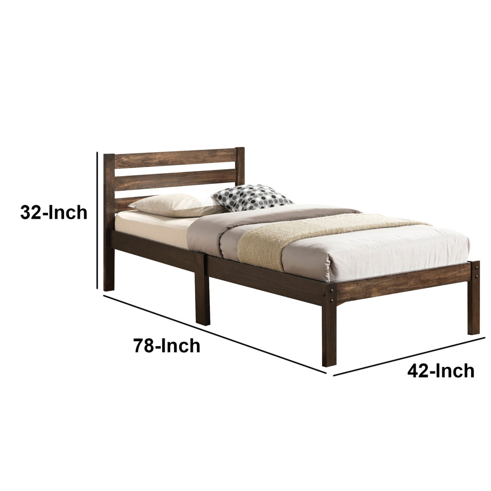 Wooden Twin Size Bed With Slatted Design Headboard, Rustic Brown  By Benzara | Beds |  Modishstore  - 6