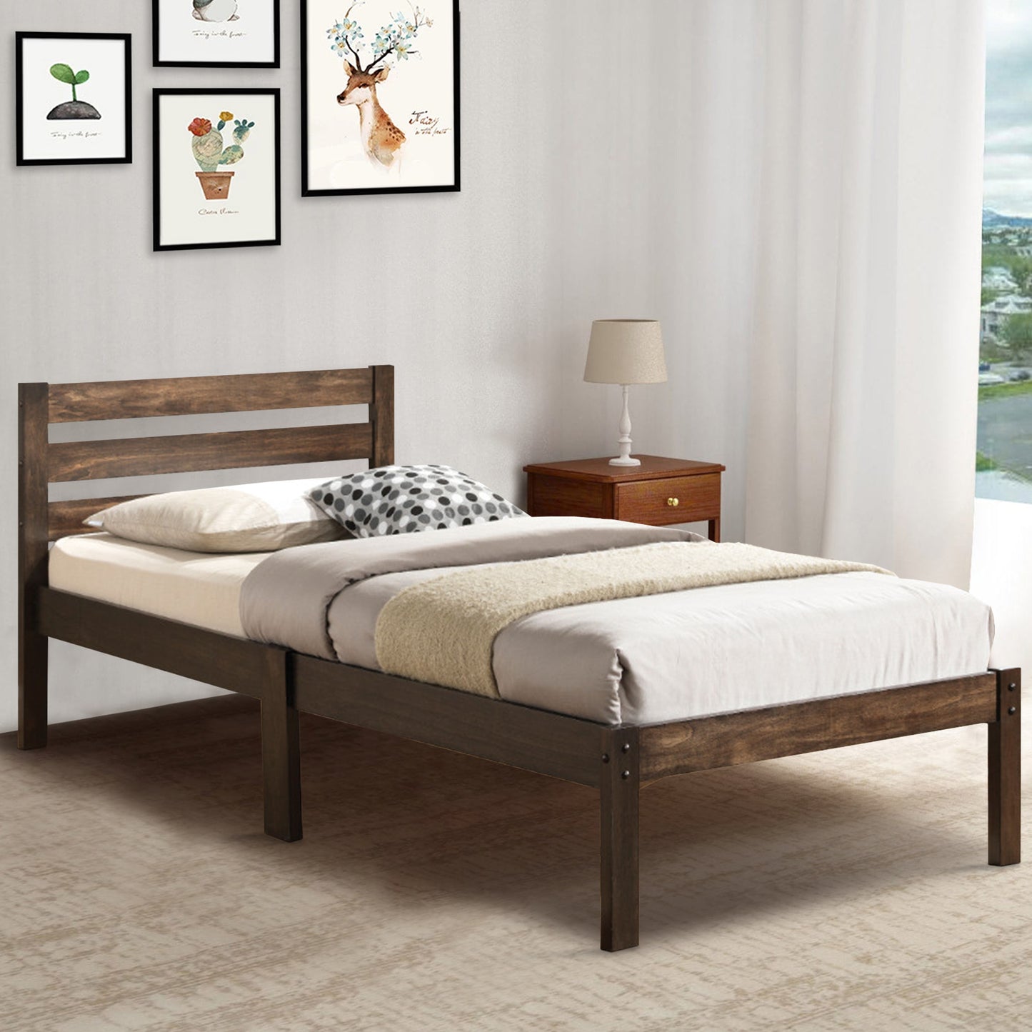 Wooden Twin Size Bed With Slatted Design Headboard, Rustic Brown  By Benzara | Beds |  Modishstore  - 2