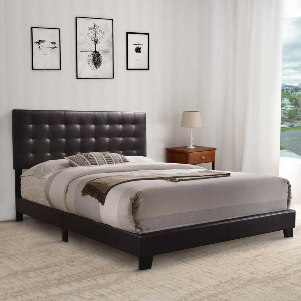 Sophistiated Transitional Style Queen Size Padded Bed, Brown  By Benzara | Beds |  Modishstore  - 2