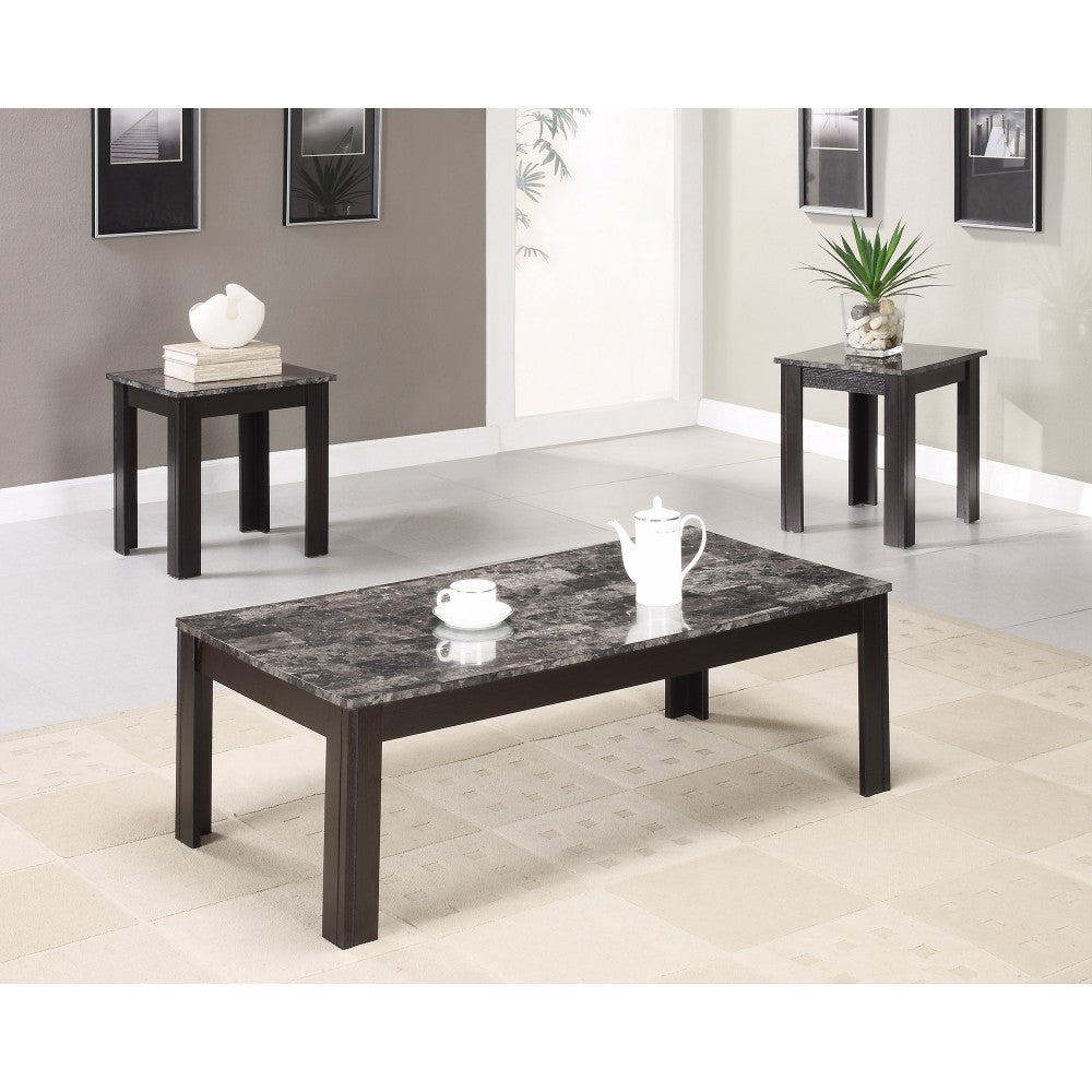 Impressive 3 Piece Occasional Table Set With Marble Top, Black  By Benzara | Coffee Tables |  Modishstore 