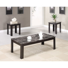 Impressive 3 Piece Occasional Table Set With Marble Top, Black  By Benzara