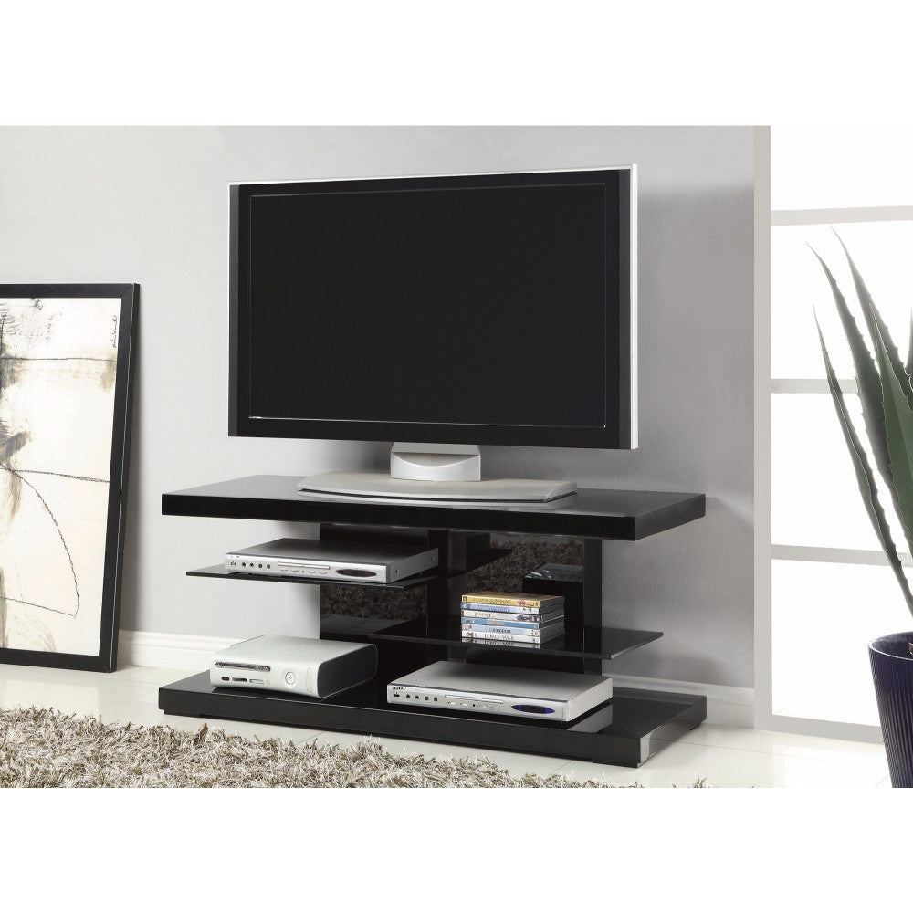 Scintillating Modern Tv Stand With Alternating Glass Shelves, Black By Benzara | TV Stands |  Modishstore 