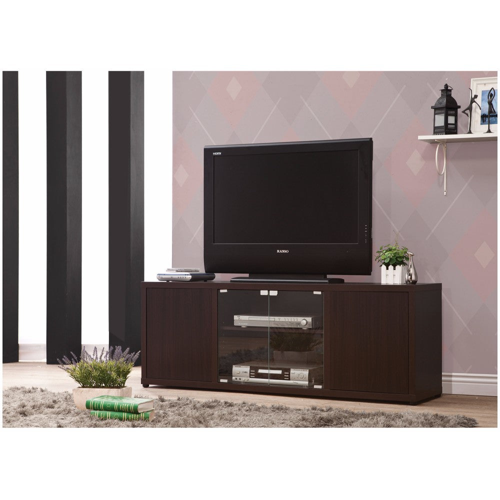Elegant Tv Console With Push-To-Open Glass Doors, Brown By Benzara | TV Stands | Modishstore