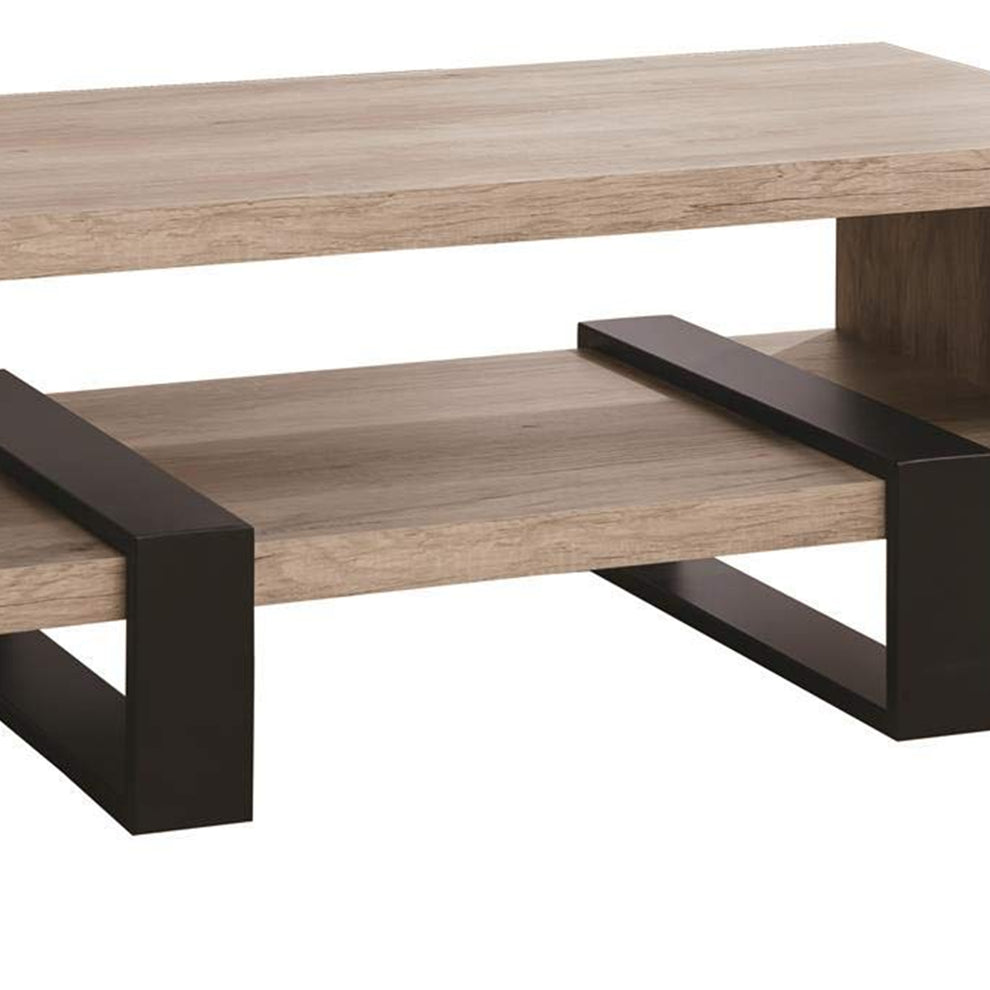 Modern Driftwood Open Shelf Coffee Table, Gray And Brown By Benzara | Coffee Tables | Modishstore - 3
