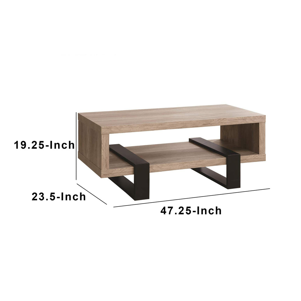 Modern Driftwood Open Shelf Coffee Table, Gray And Brown By Benzara | Coffee Tables | Modishstore - 2