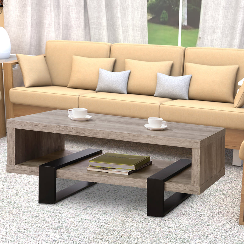 Modern Driftwood Open Shelf Coffee Table, Gray And Brown By Benzara | Coffee Tables | Modishstore