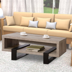 Modern Driftwood Open Shelf Coffee Table, Gray And Brown By Benzara