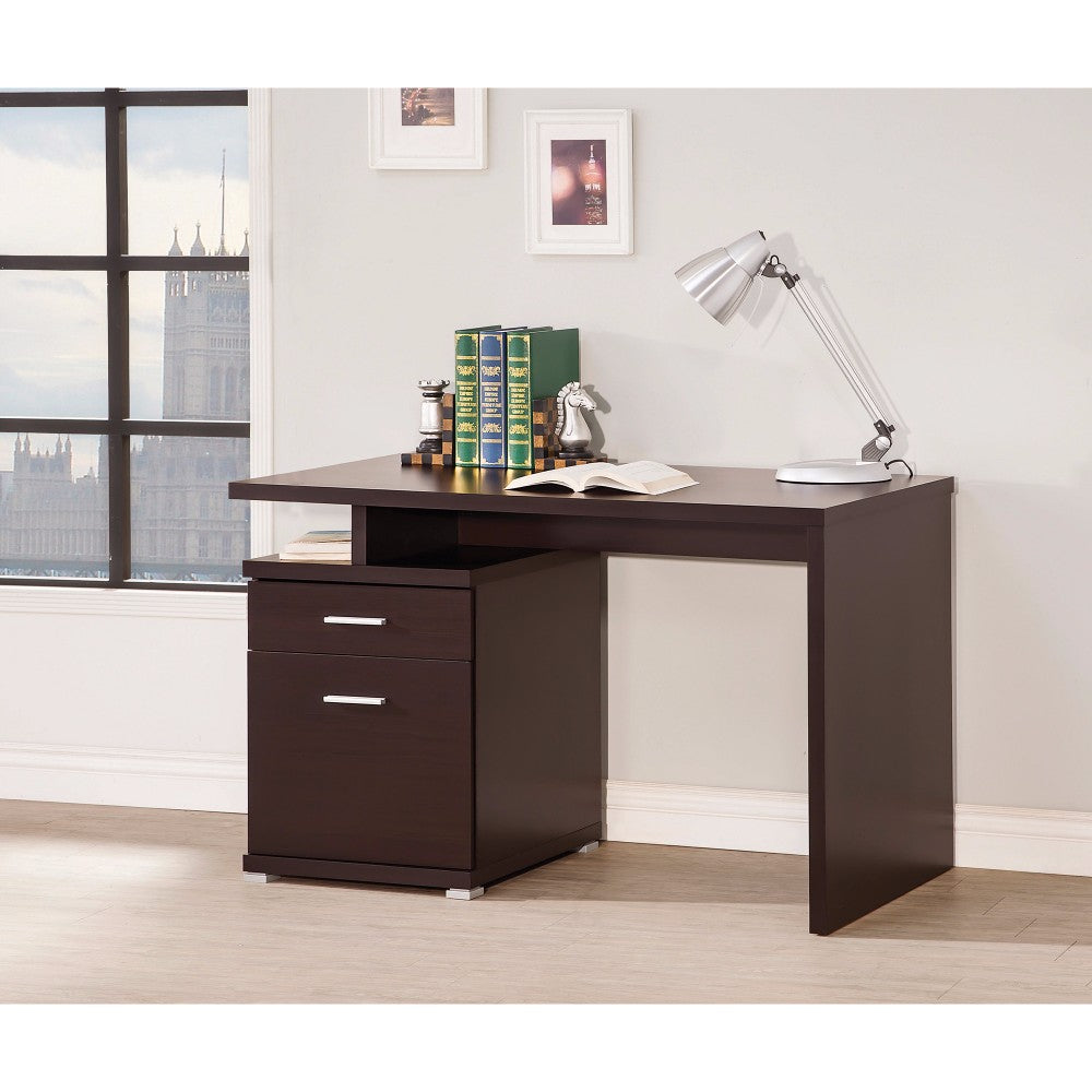 Wooden Contemporary Desk With Cabinet, Brown  By Benzara | Desks |  Modishstore 